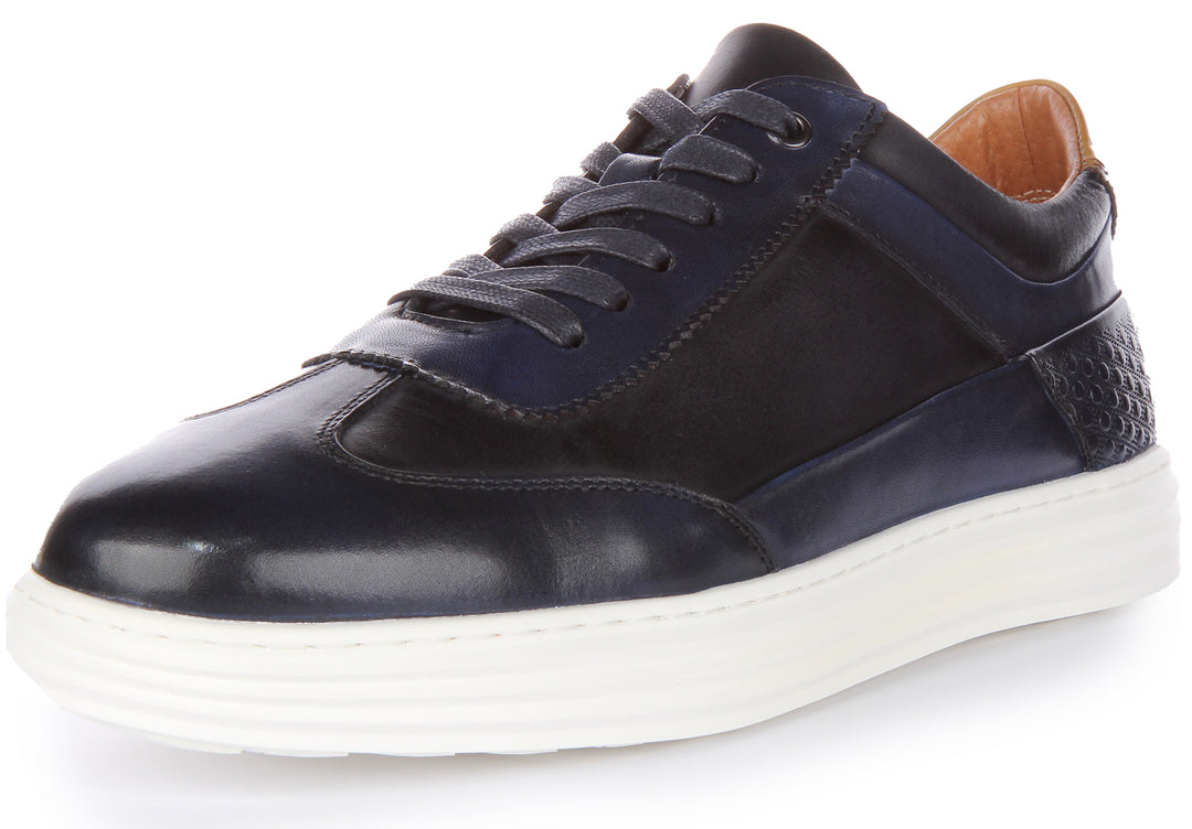 JUSTINREESS Levent Zapatillas casual de piel con cordones para hombre en marino