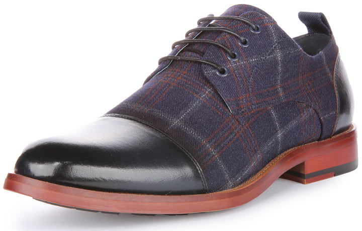 JUSTINREESS Ronnie Scarpe Oxford allacciate in pelle con stampa a quadri da uomo in marina