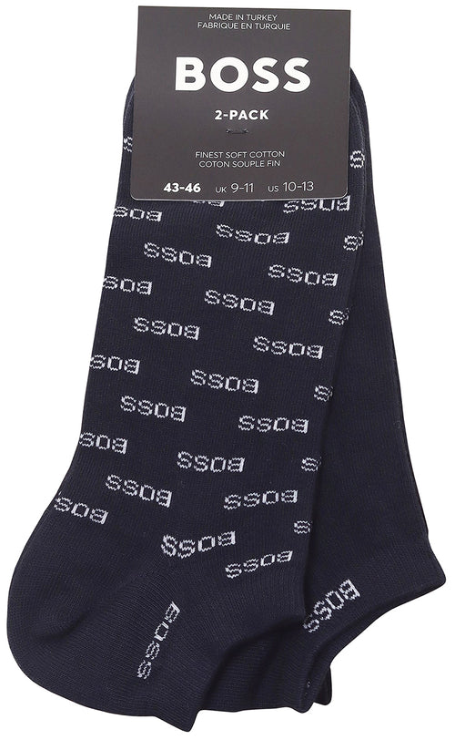 Boss Ankle Socks All Over Logo In Navy For Men