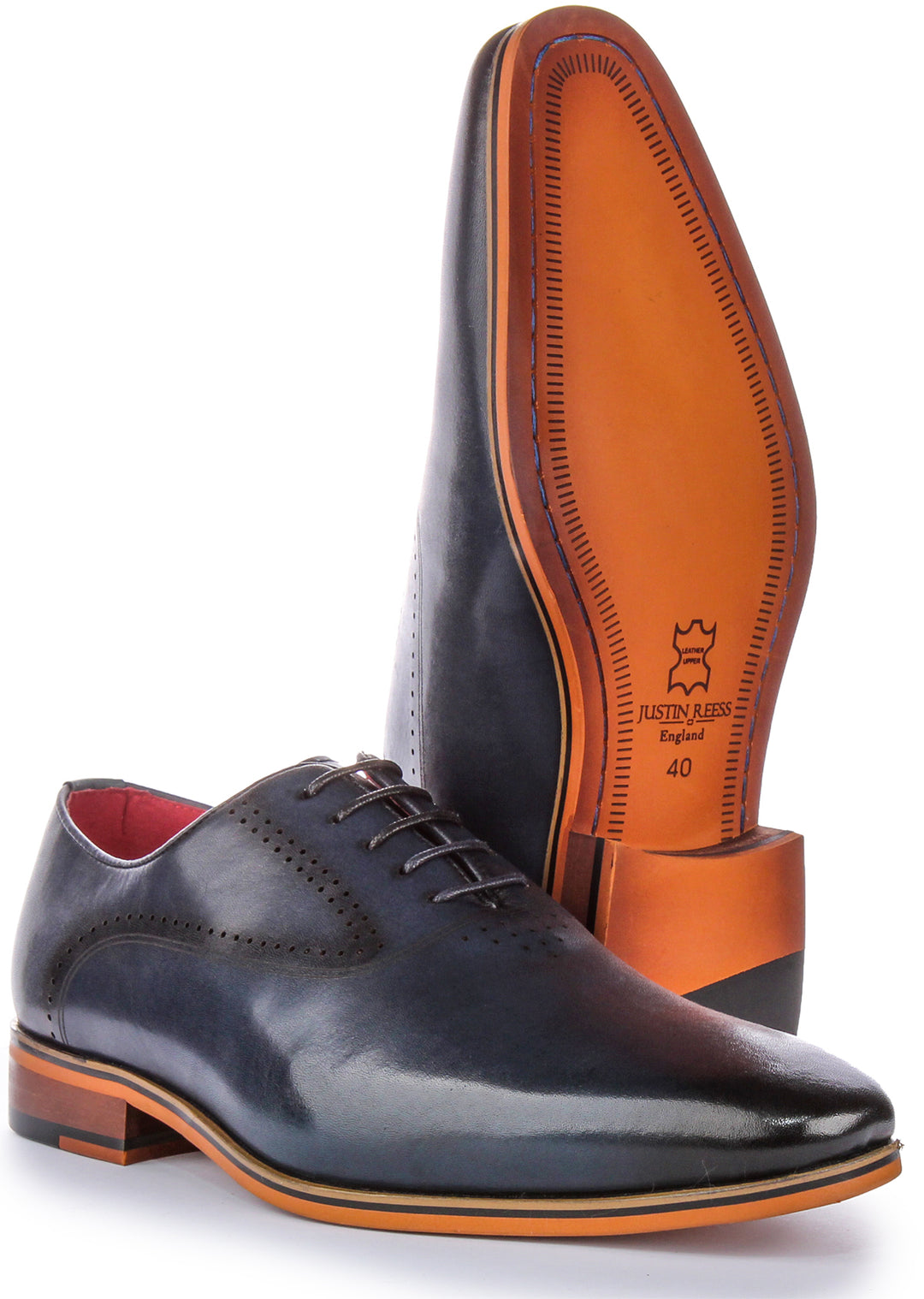 JUSTINREESS Jonah Zapatos Oxford de cordones de piel para hombre en marino