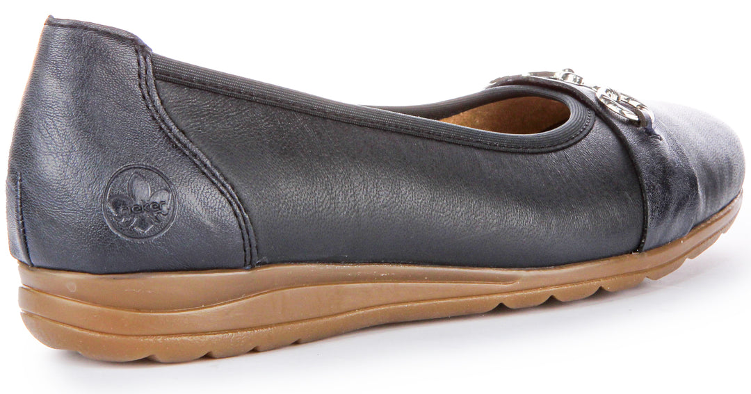 Rieker Scarpe da balletto slipon con punta arrotondata in pelle da donna in blu navy