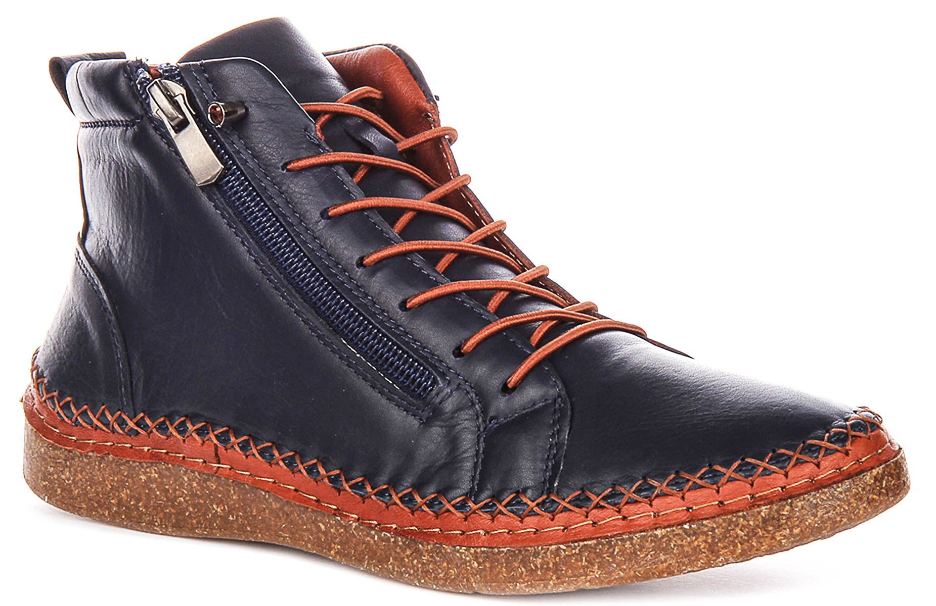 Justinreess Womens Soft Navy Leather Hi top Walking Boot | Zip – 4feetshoes