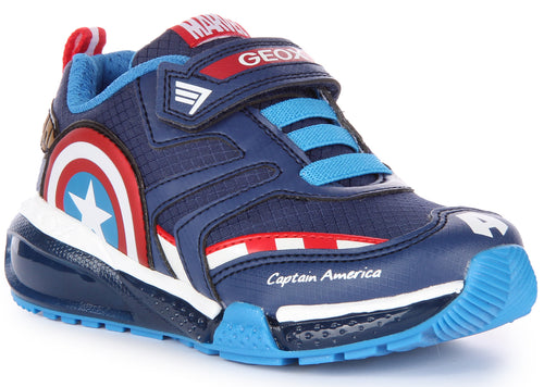 Geox J Bayonyc B.C Scarpe da ginnastica con cinturino singolo stampate Captain America per neonati in marina rosso