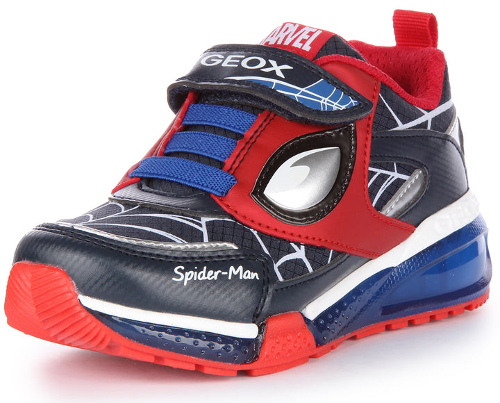 Geox J Bayonyc B.D Zapatillas Spiderman sintéticas de una sola tira para niños en marino rojo