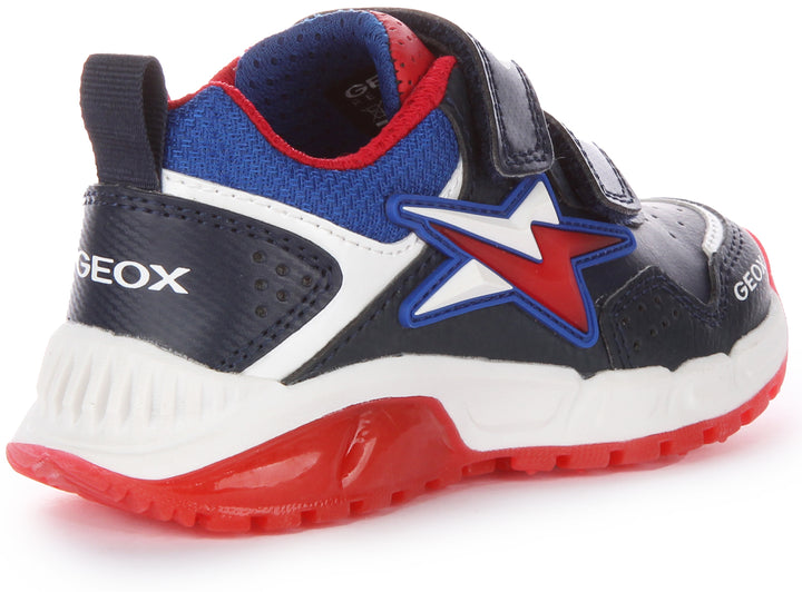 Geox J Spaziale Zapatillas de malla deslizantes para niños en marino rojo