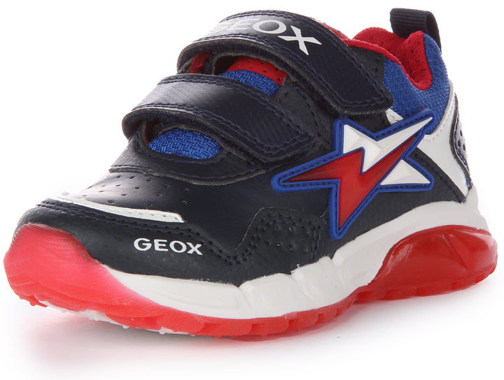 Geox J Spaziale Zapatillas de malla deslizantes para niños en marino rojo