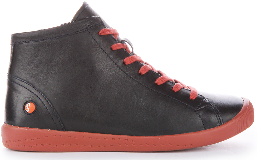 Softinos Ibb1653 Supple Damen Sneakers aus weichem Leder in Rot und Marineblau