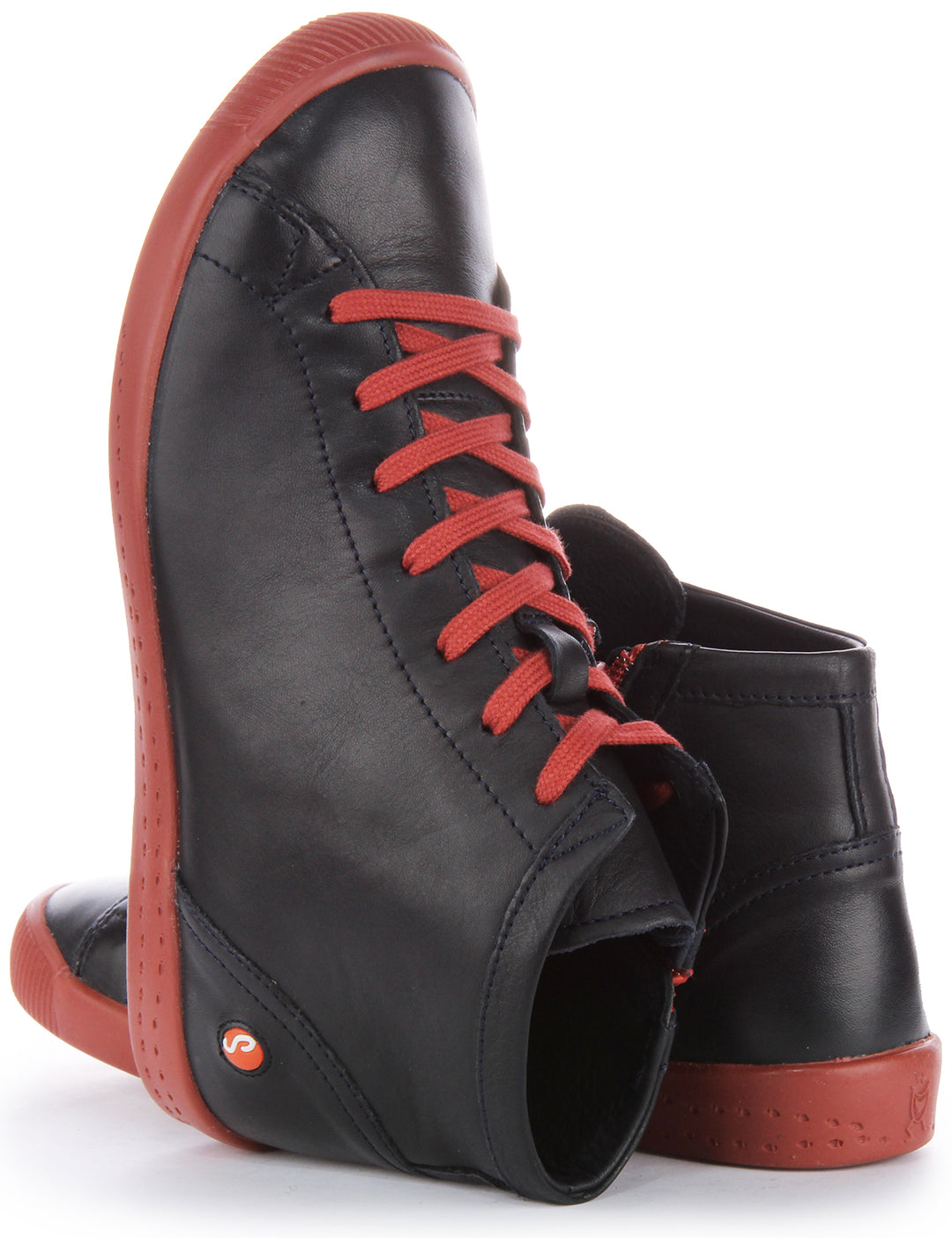 Softinos Ibb1653 Supple Damen Sneakers aus weichem Leder in Rot und Marineblau