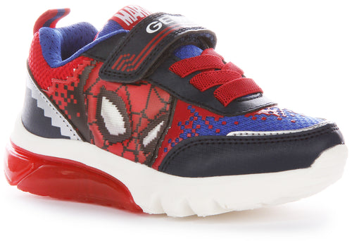 Geox Baskets en mesh avec semelle Pixel Spiderman Lights pour bébés J Ciberdrone F en rouge marine