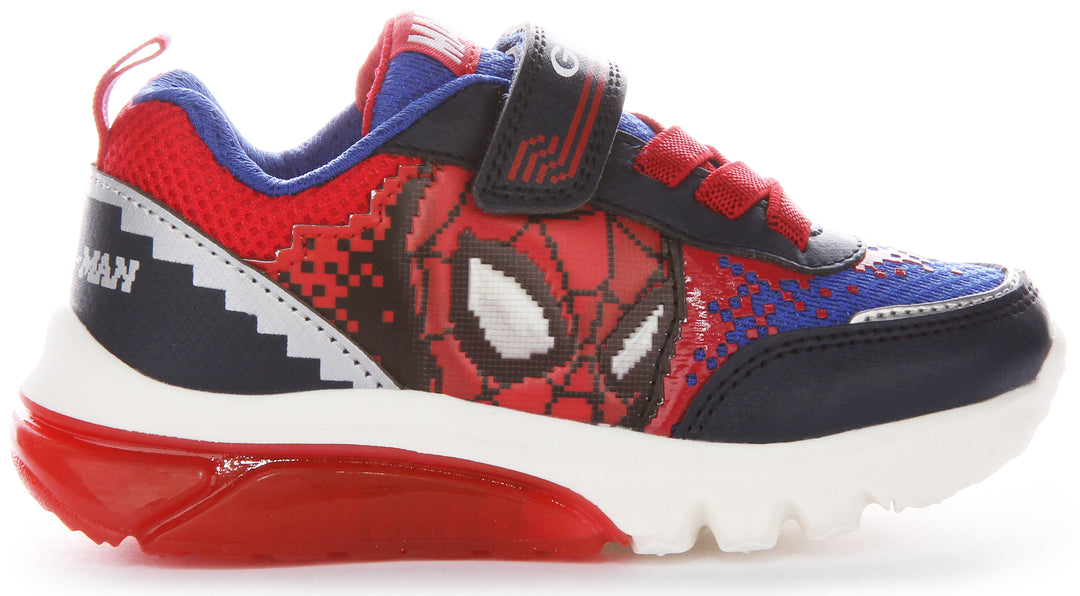 Geox Scarpe da ginnastica con suola Pixel Spiderman Lights per bambini J Ciberdrone F in rosso navy