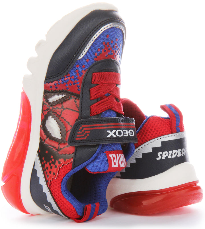 Geox Scarpe da ginnastica con suola Pixel Spiderman Lights per bambini J Ciberdrone F in rosso navy