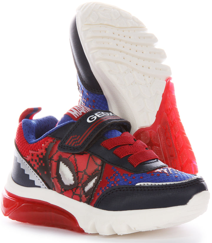 Geox Kinder J Ciberdrone F Marvel Spiderman Lights Pixel Mesh Sneaker In Marine Rot