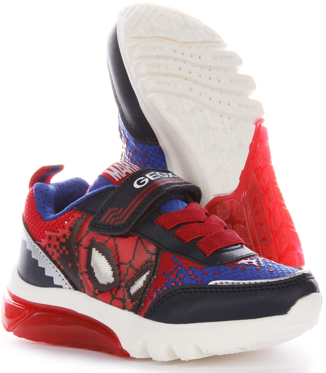 Sneaker Geox per bambini J Ciberdrone F con suola Pixel Spiderman Lights in rosso navy