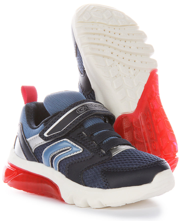 Geox Scarpe da ginnastica con suola Pixel e cinturino flessibile leggero per bambini J Ciberdrone C in rosso navy