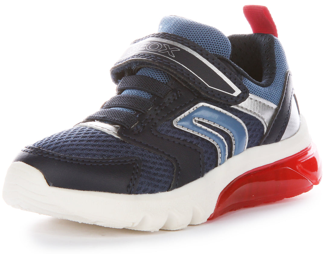 Geox Scarpe da ginnastica con suola Pixel e cinturino flessibile leggero per bambini J Ciberdrone C in rosso navy