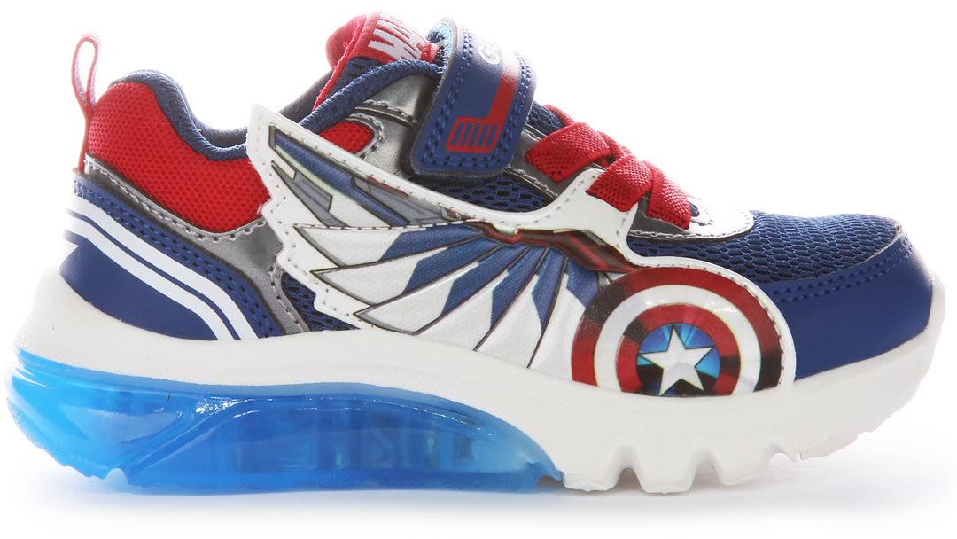 Geox Kinder J Ciberdrone B Captain America Shield Wings Mesh Sneaker In Marine Rot