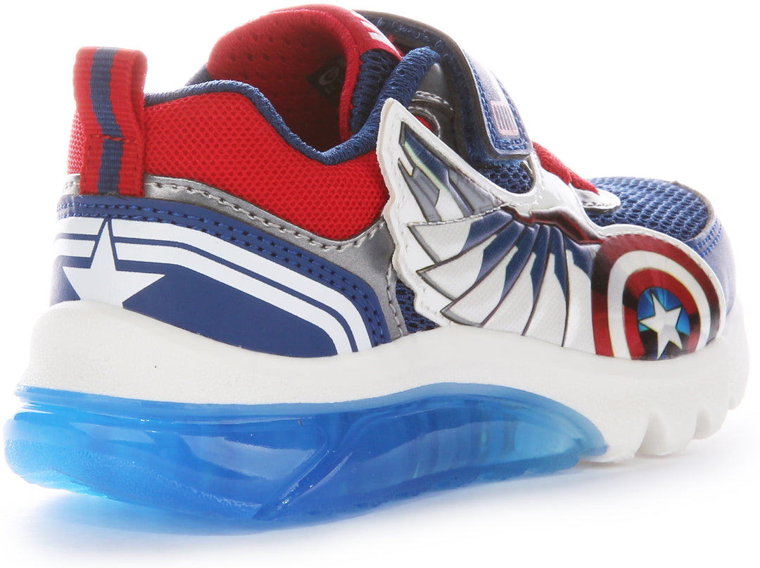 Geox Kids J Ciberdrone B Captain America Shield Wings Mesh Trainers In Navy Red