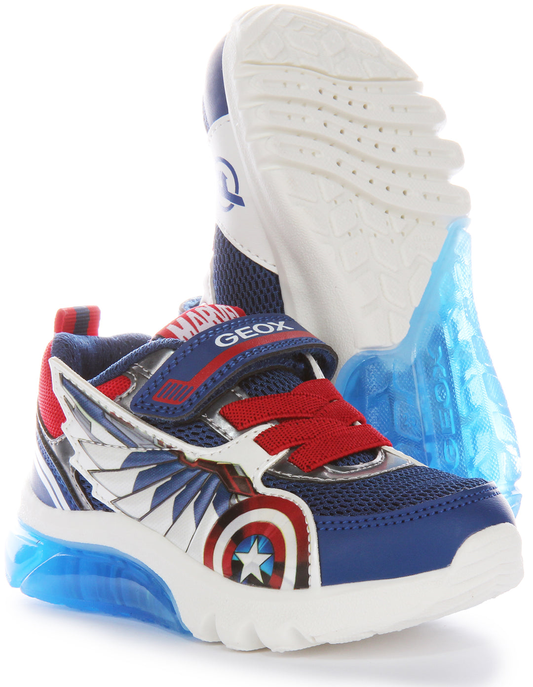 Geox Kinder J Ciberdrone B Captain America Shield Wings Mesh Sneaker In Marine Rot