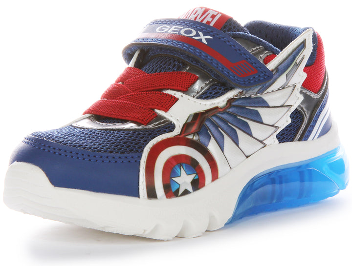 Sneaker Geox per bambini J Ciberdrone B con ali dello scudo di Captain America in rosso navy