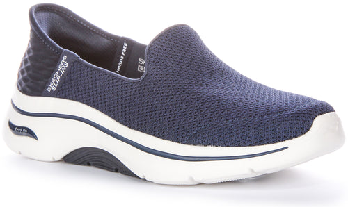 Skechers Go Walk Arch Fi Facili da indossare Slip Ins Sneakers vegane da donna color navy bianco
