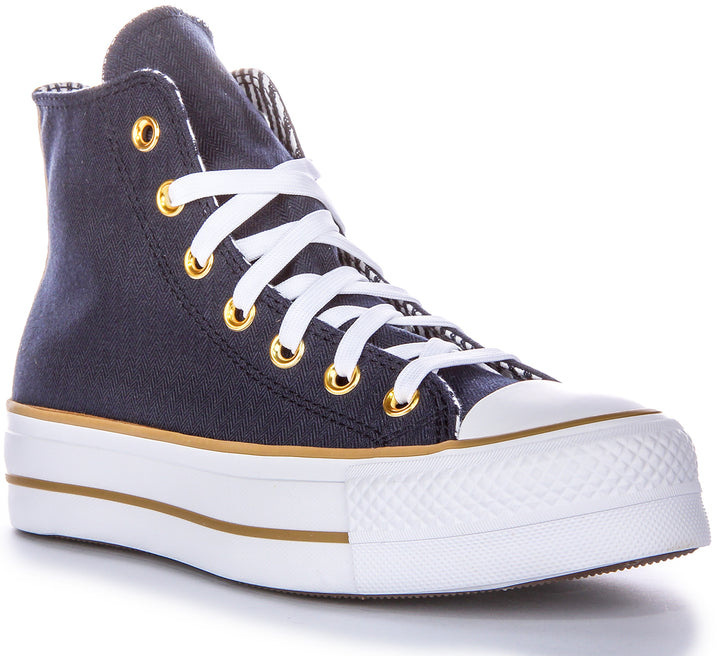 Converse CT All Star Lift Hi A08860C In Navy Herringbone