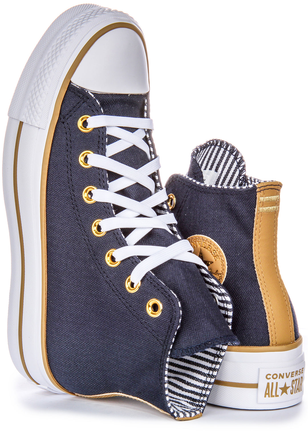 Converse A08860C Navy Gold Womens Platform Trainers Gold Patch