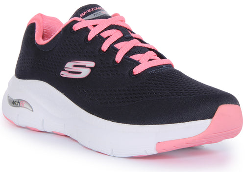 Skechers Arch Fit Big Appeal Zapatillas de deporte de malla con cordones para mujer en marino rosa