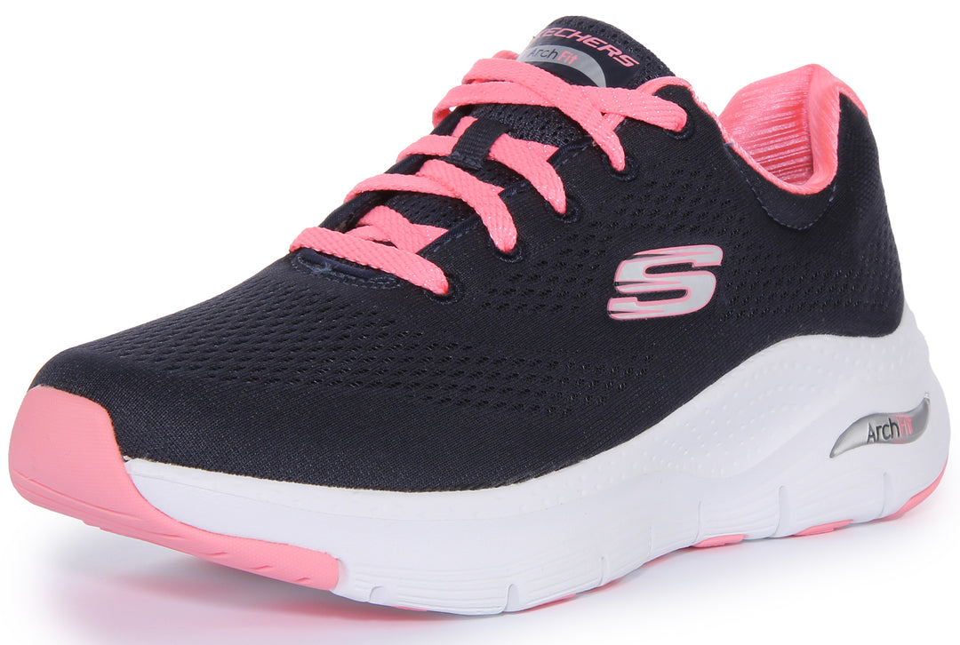 Skechers Arch Fit Big Appeal Zapatillas de deporte de malla con cordones para mujer en marino rosa