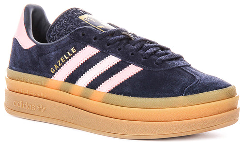 Adidas Gazelle Bold J In Navy Pink For Youth | Lace Up Platform Trainers 4feetshoes Adidas Gazelle Bold J In Navy Pink For Youth | Lace Up Platform Trainers 4feetshoes