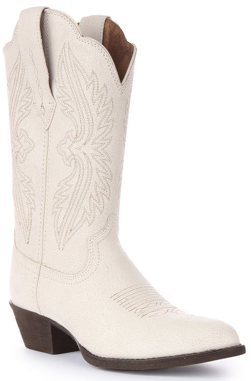 Ariat Heritage R Toe Bota Western de piel plena flor para mujer en blanco roto