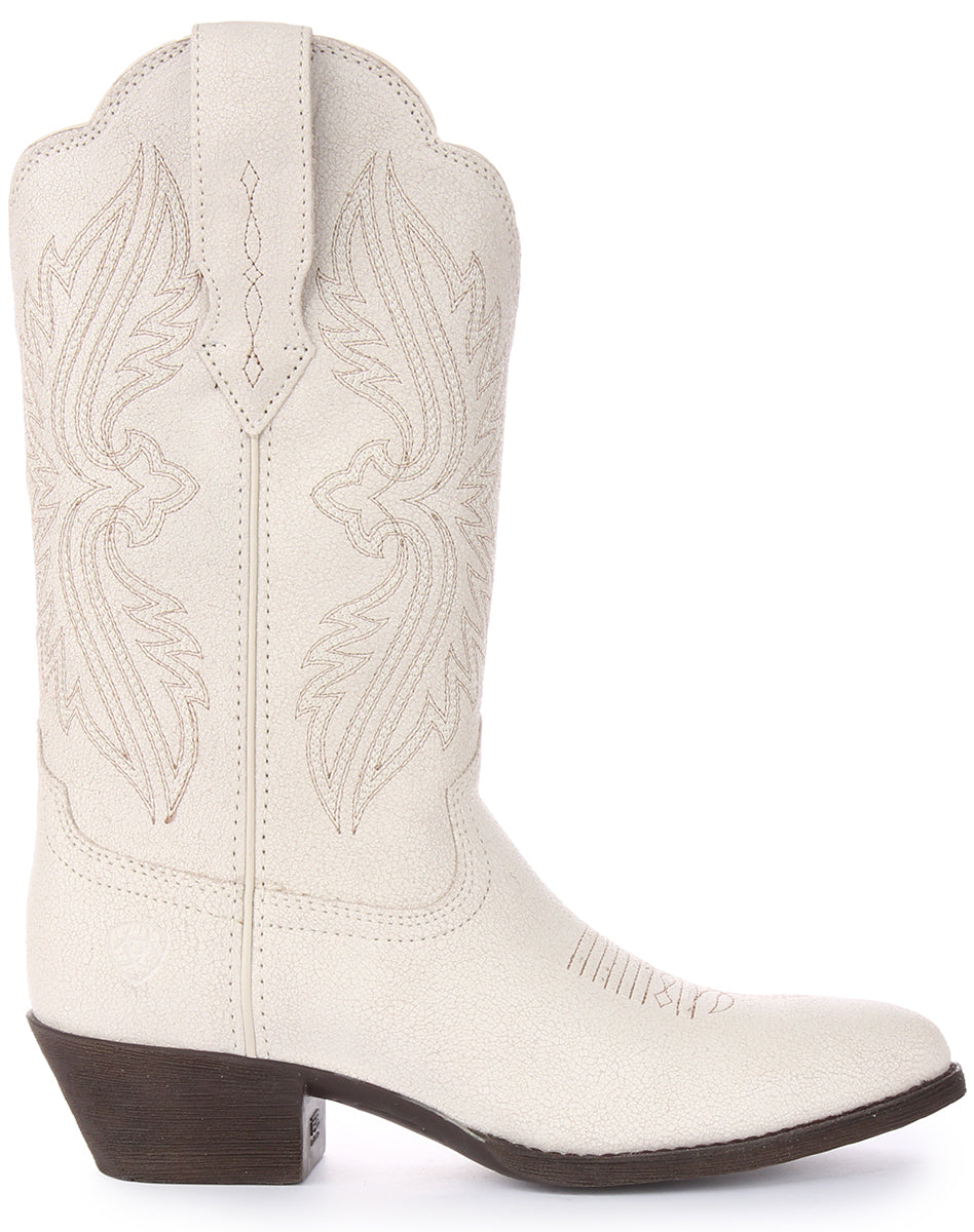 Ariat Heritage R Toe Stivale western in pelle pieno fiore da donna in bianco sporco