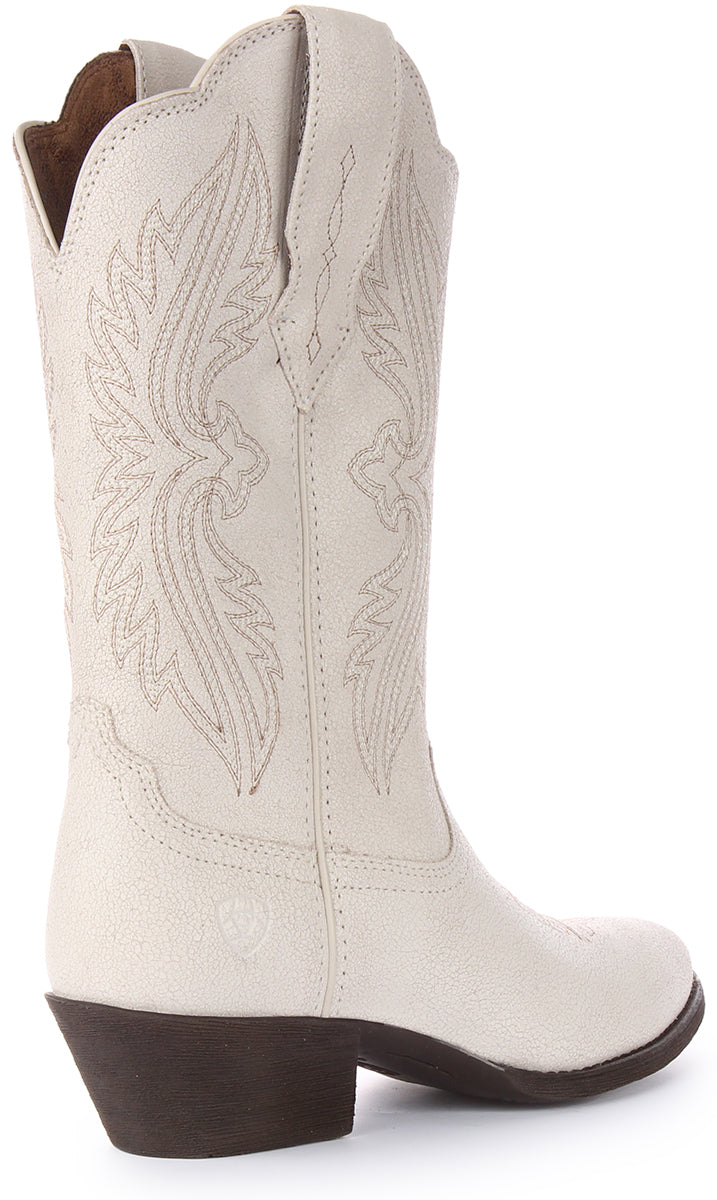 Ariat Heritage R Toe Stivale western in pelle pieno fiore da donna in bianco sporco