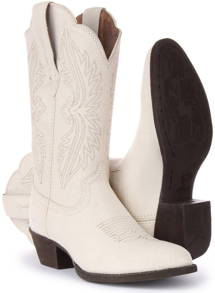 Ariat Heritage R Toe Stivale western in pelle pieno fiore da donna in bianco sporco