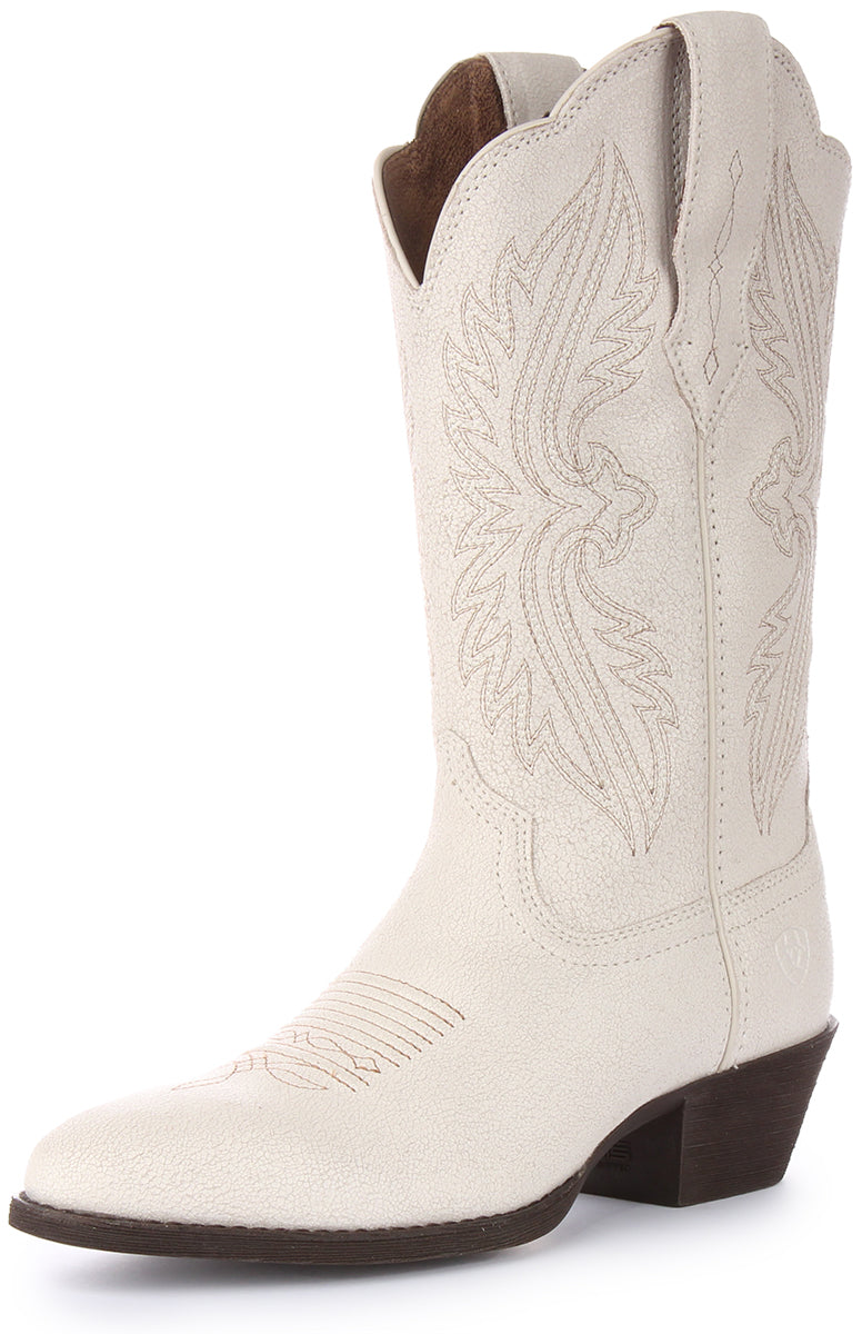 Ariat Heritage R Toe Stivale western in pelle pieno fiore da donna in bianco sporco