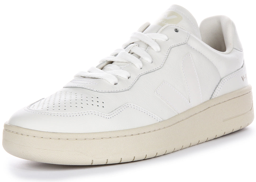 Zapatillas de mujer de cuero Veja V 90 con logo lateral de cuero OT y cordones planos en blanco roto