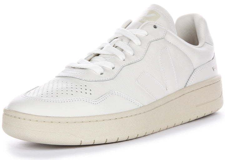 Zapatillas de mujer de cuero Veja V 90 con logo lateral de cuero OT y cordones planos en blanco roto