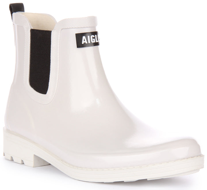 Aigle Carville 2 Bottines de pluie en caoutchouc naturel pour femmes en blanc cassé noir