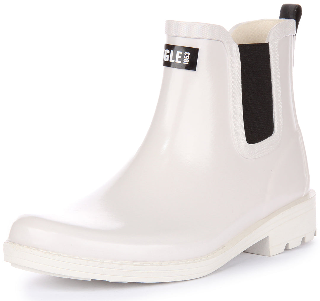 Aigle Carville 2 Bottines de pluie en caoutchouc naturel pour femmes en blanc cassé noir