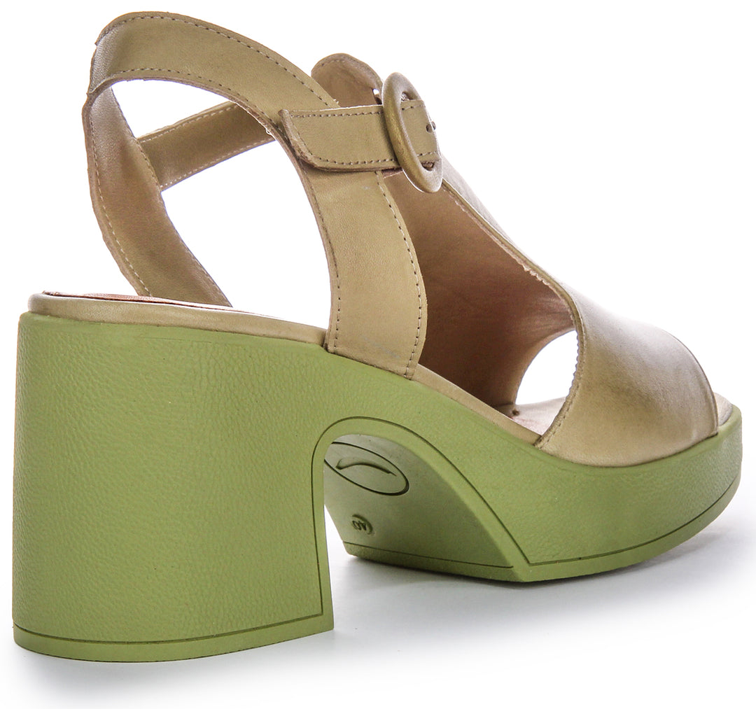 Zapatos de Tacón de Cuero para Mujer  Tacón Abierto en Verde Oliva de Justinreess