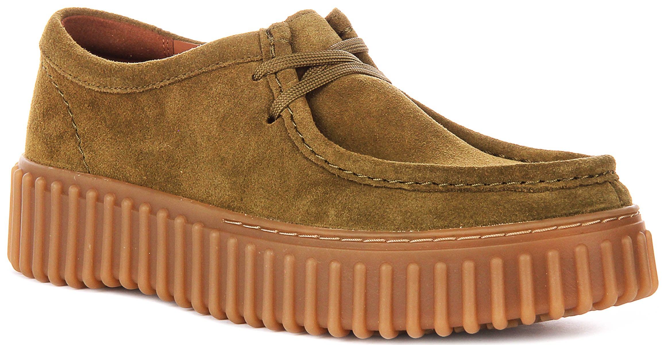 Clarks Torhill Bee In Olive Suede For Women | Lace Up Platform