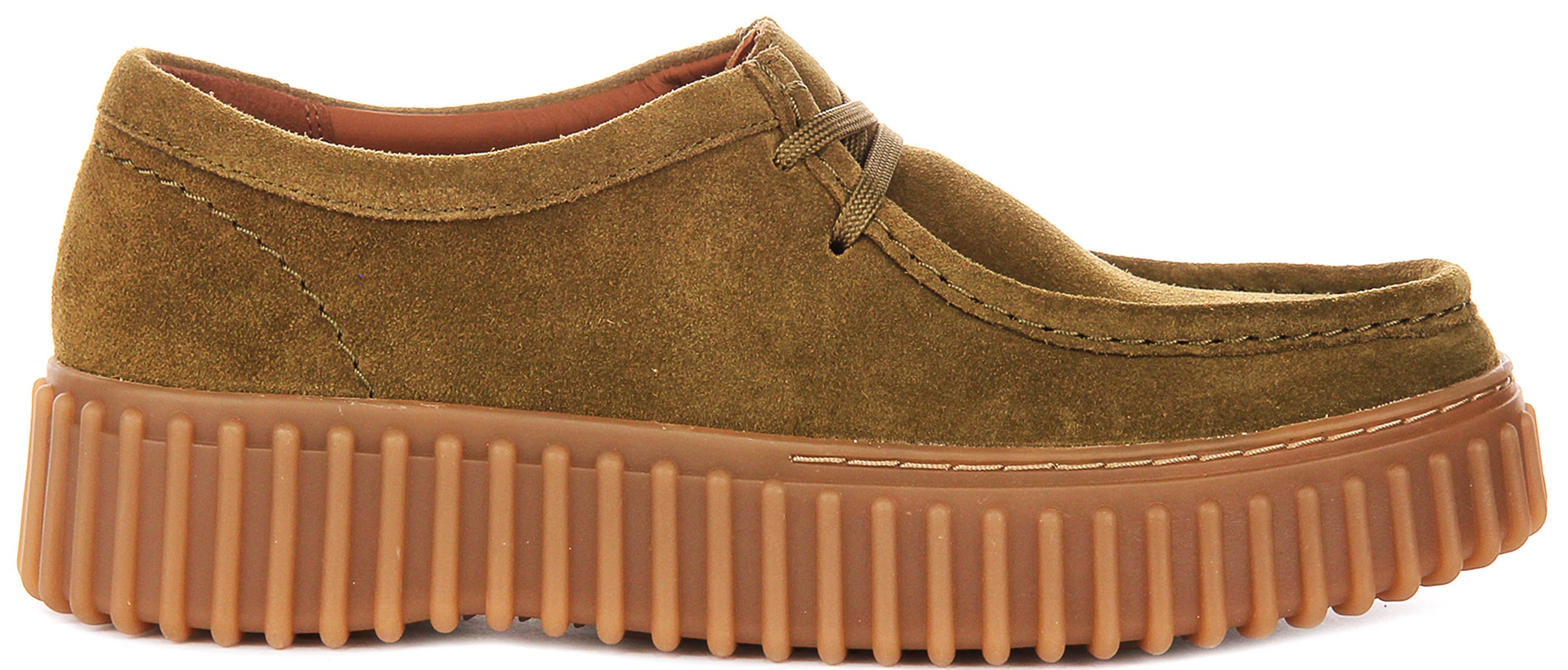 Clarks Torhill Bee In Olive Suede For Women | Lace Up Platform