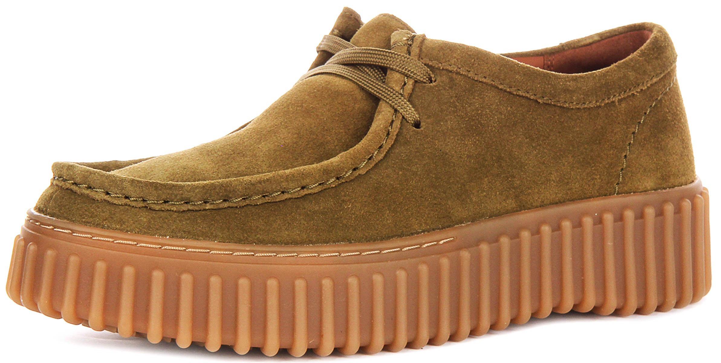 Clarks Torhill Bee In Olive Suede For Women | Lace Up Platform