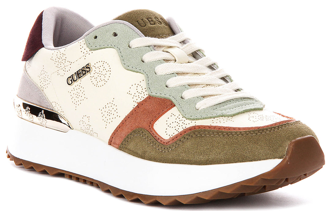 Guess Vinsa Logo Running Shoes In Olive Beige For Women