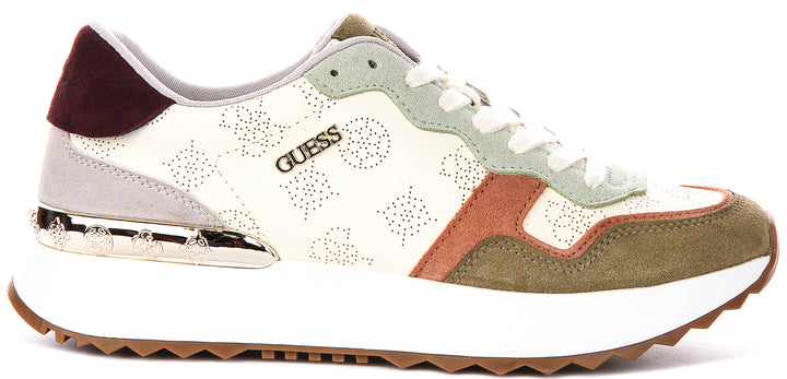 Guess Vinsa Logo Running Shoes In Olive Beige For Women