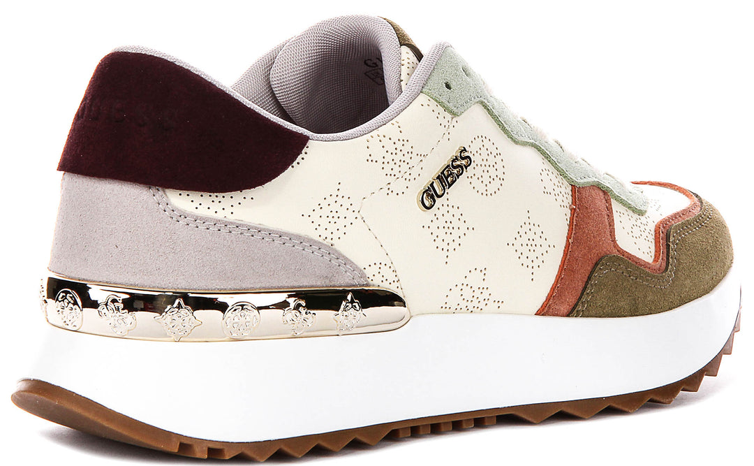 Guess Vinsa Logo Running Shoes In Olive Beige For Women