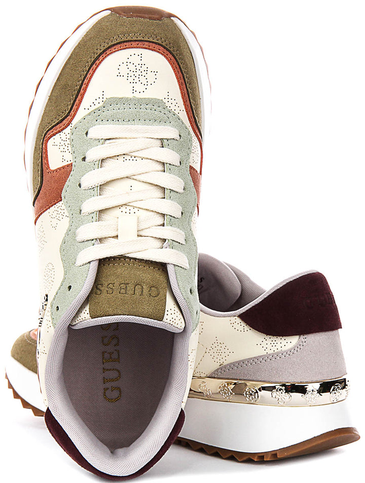 Guess Vinsa Logo Running Shoes In Olive Beige For Women