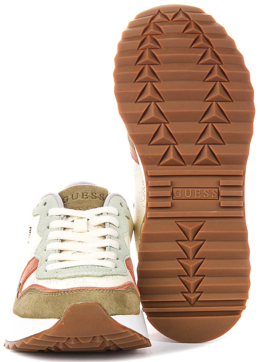 Guess Vinsa Logo Running Shoes In Olive Beige For Women