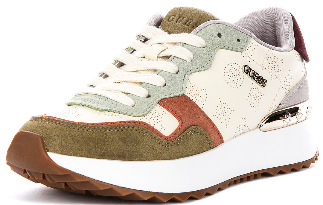 Guess Vinsa Logo Running Shoes In Olive Beige For Women