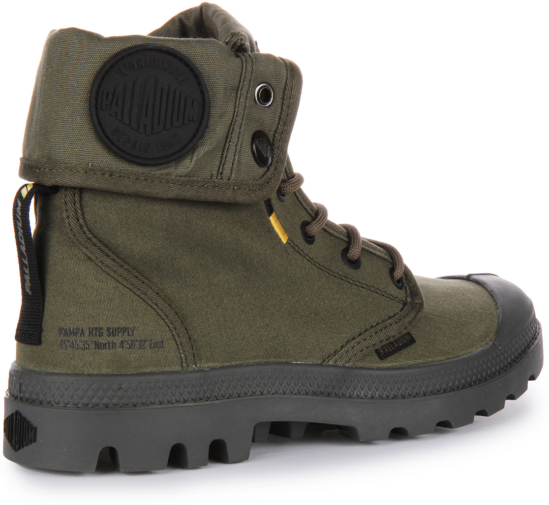 Palladium Pampa Baggy Supply Stivale in cotone allacciato pieghevole da in oliva verde