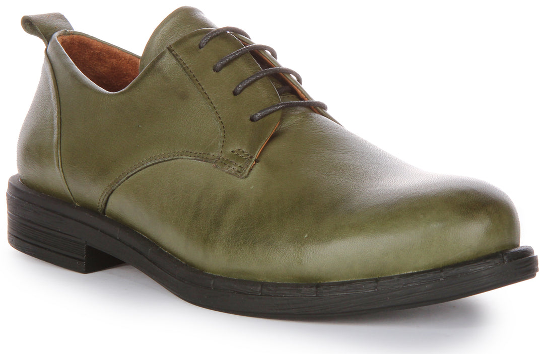 JUSTINREESS Callie Scarpe Oxford in pelle allacciate da donna in oliva verde